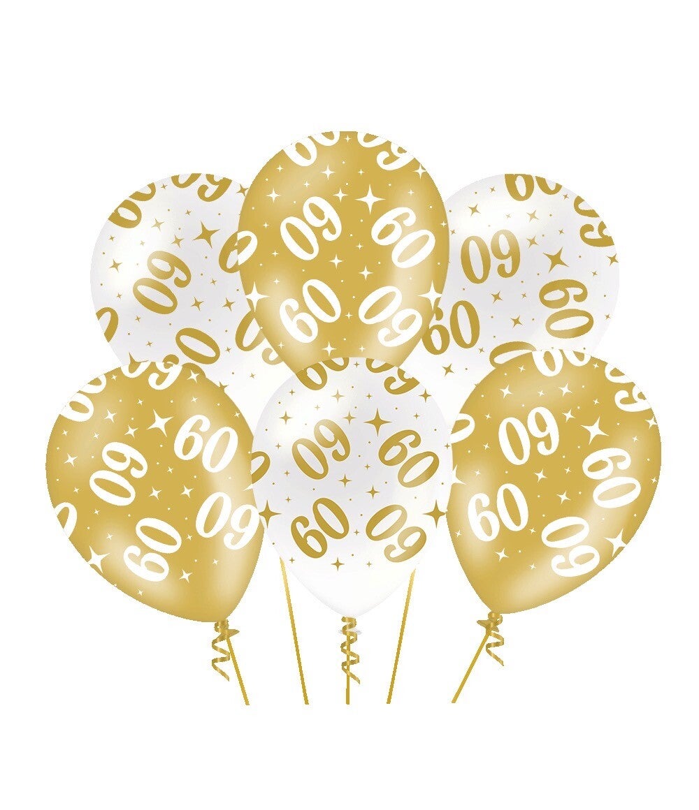 60 Jaar - Fancy party ballonnen goud/wit metallic