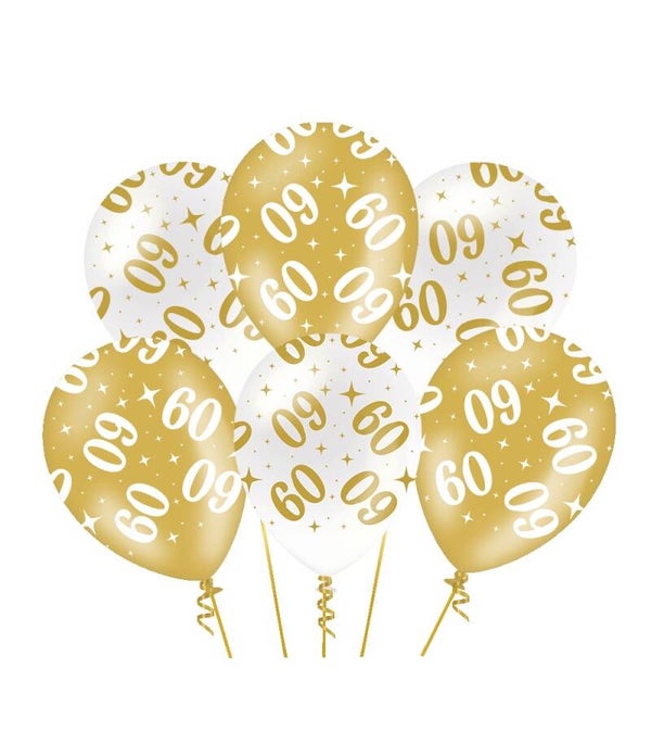 60 Jaar - Fancy party ballonnen goud/wit metallic