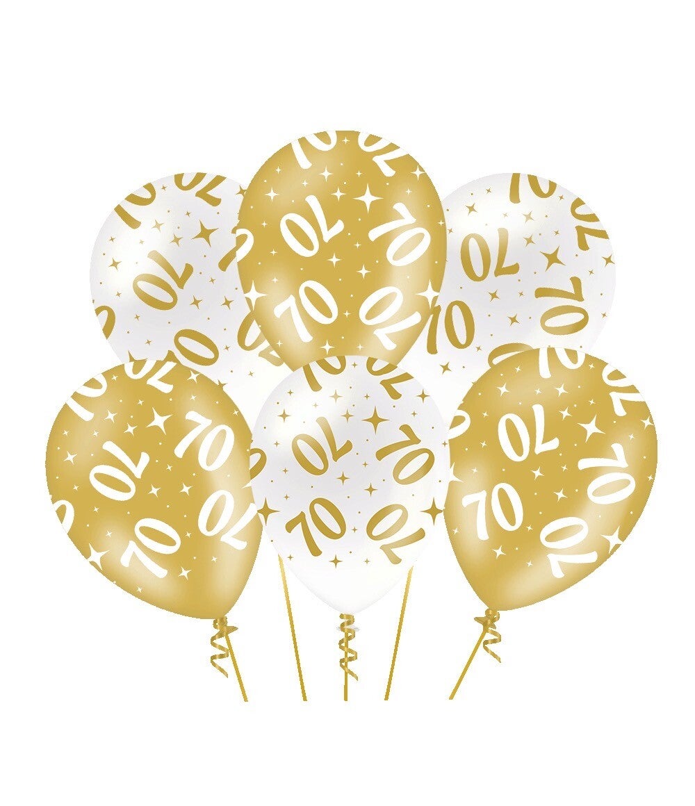 70 Jaar - Fancy party ballonnen goud/wit metallic