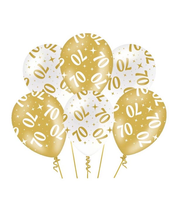 70 Jaar - Fancy party ballonnen goud/wit metallic