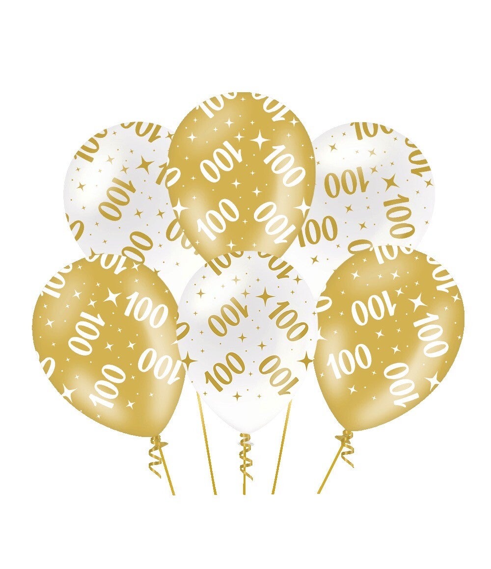 100 Jaar - Fancy party ballonnen goud/wit metallic
