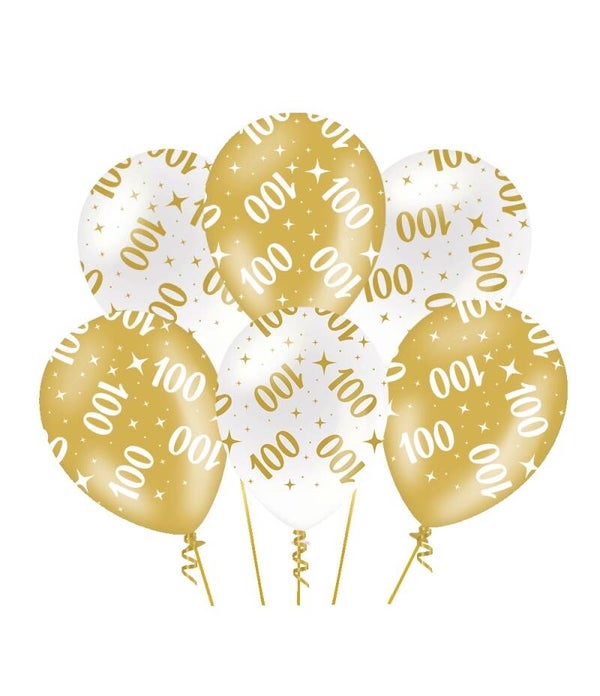 100 Jaar - Fancy party ballonnen goud/wit metallic