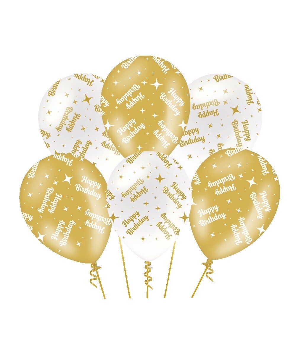 Happy Birthday - Fancy party ballonnen goud/wit metallic