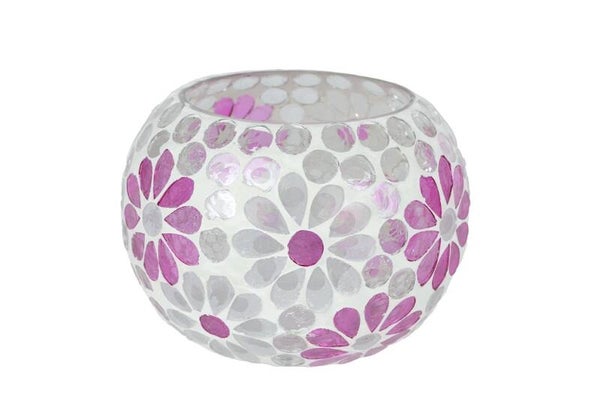 Windlicht Holly L - wit / roze