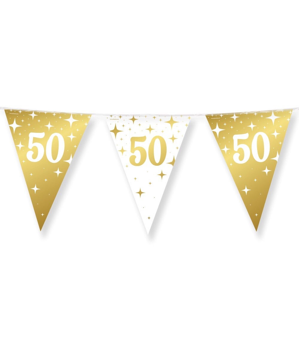 50 Jaar - Fancy party flags - vlaggenlijn goud / wit