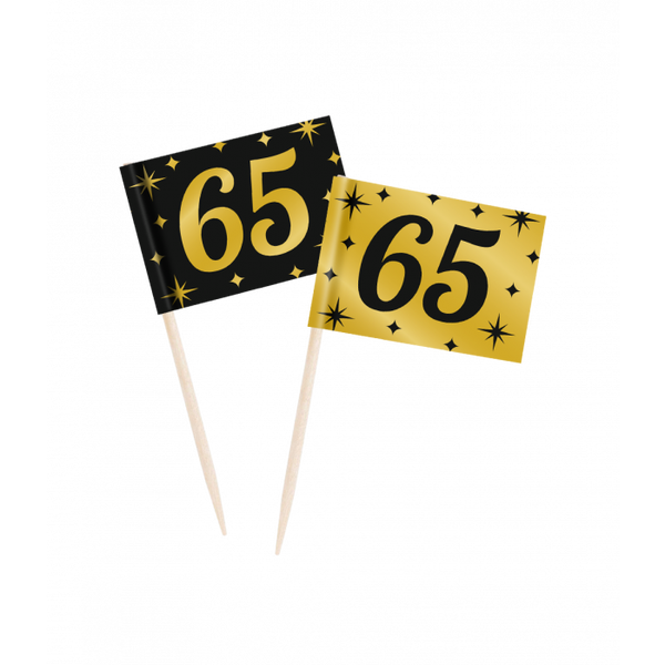 65 Jaar - cocktailprikkers goud/zwart