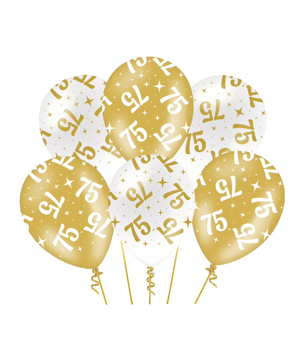 75 Jaar - Fancy party ballonnen goud/wit metallic