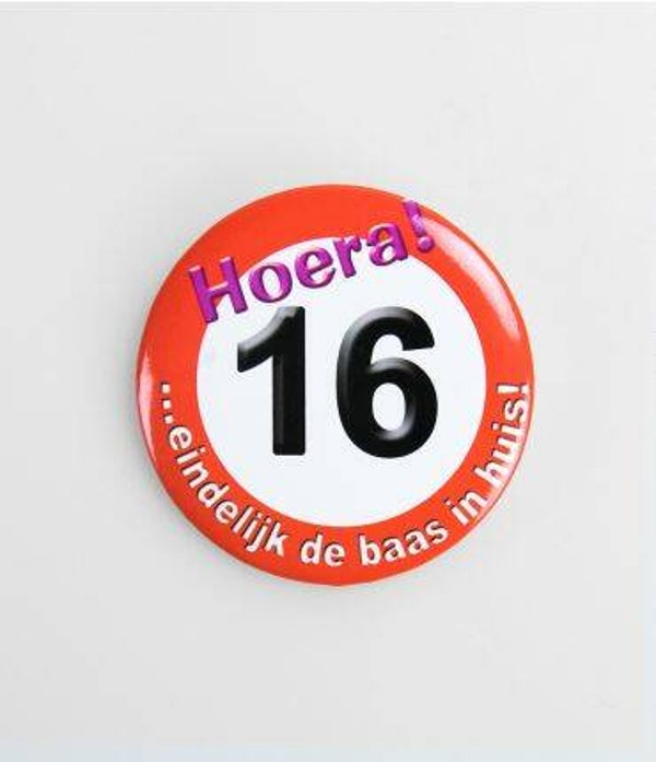 16 Jaar verkeersbord - button klein