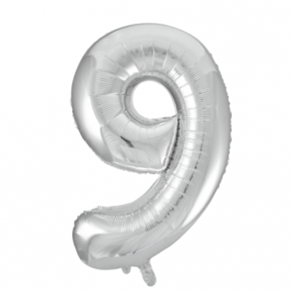 Folieballon zilver - cijfer 9