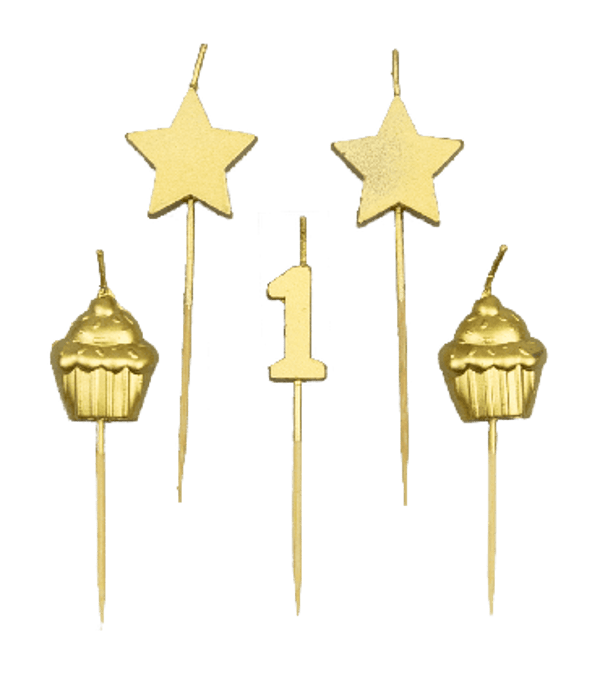 1 jaar - party cake candles goud