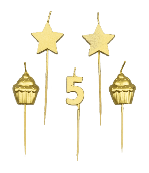 5 jaar - party cake candles goud