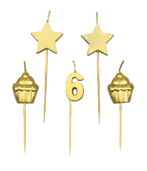 6 jaar - party cake candles goud