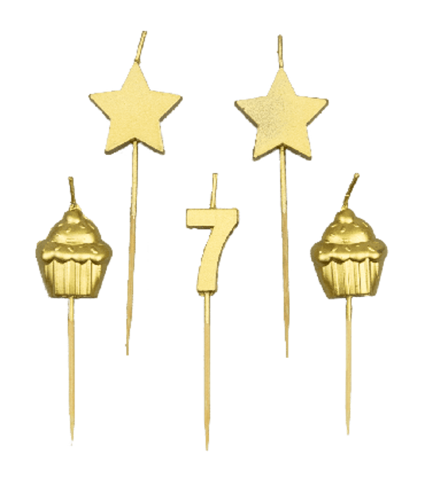 7 jaar - party cake candles goud