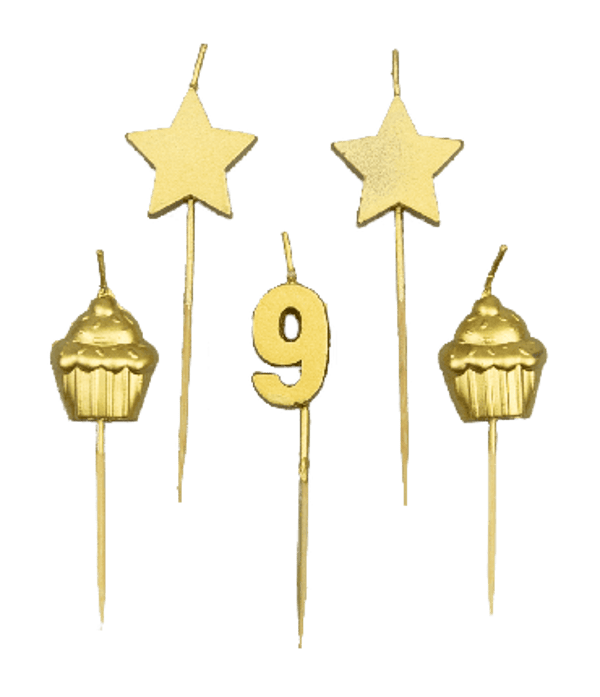 9 jaar - party cake candles goud