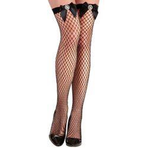 Kousen visnet met strik - zwart