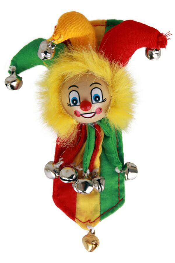 Broche carnaval - clown met belletjes op banner