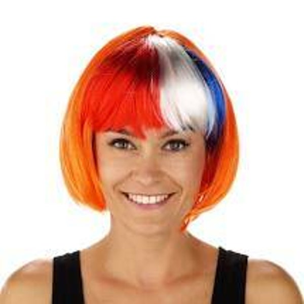 Bobline pruik - oranje rood wit blauw
