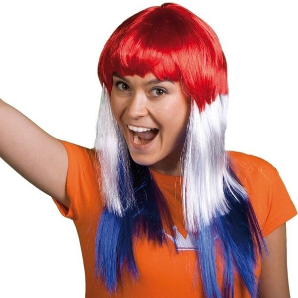 Lang haar pruik - rood wit blauw