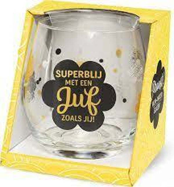 Superblij met een juf zoals jij - wijn- waterglas einde schooljaar