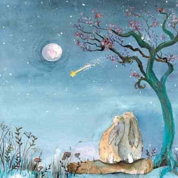 Hazen / maan & vallende ster - wenskaart love country