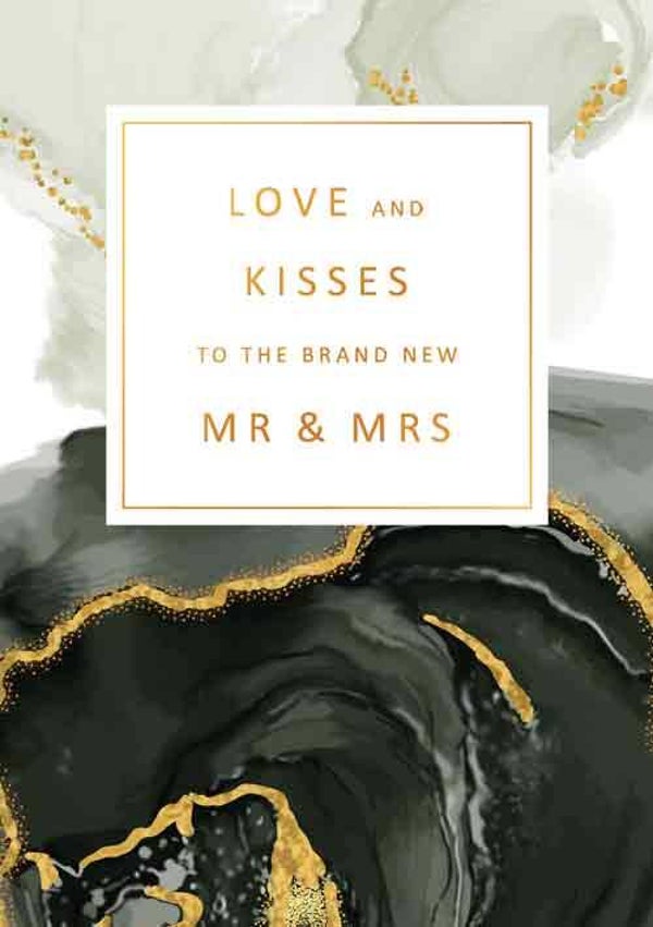 Loves and kisses to the brand new mr & mrs - wenskaart gold rush