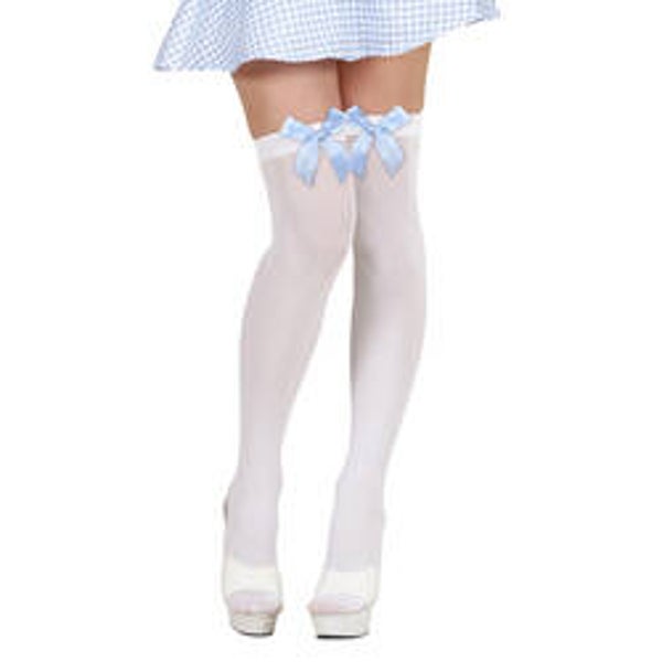 Kousen met strik - wit / blauw