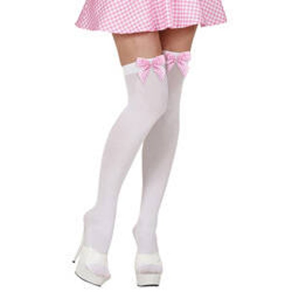 Kousen met strik - wit / roze