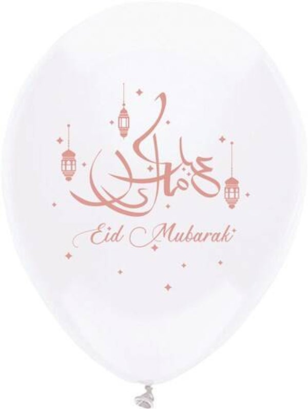 Eid Mubarak - ballonnen wit/roze