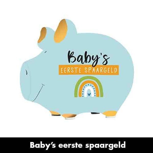 Baby's eerst spaargeld - spaarpot varken in geschenkverpakking