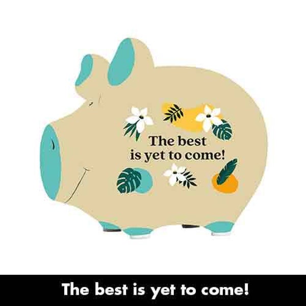 The best is yet to come! - spaarpot varken in geschenkverpakking