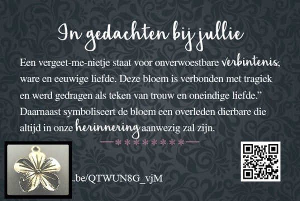 Vergeet-me-nietje - cadeau kaartje met bedeltje