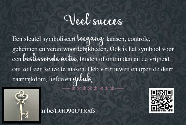 Sleutel - cadeau kaartje met bedeltje