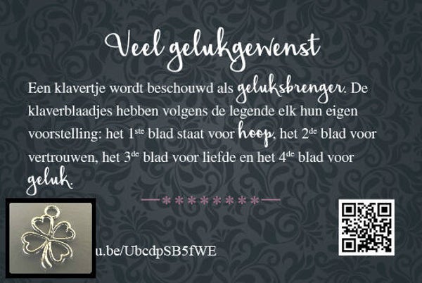 Klavertje vier - cadeau kaartje met bedeltje