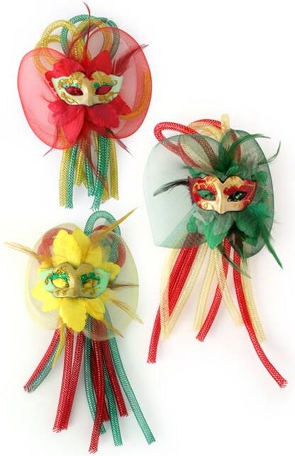 Broche carnaval - bloem tubes en oogmasker