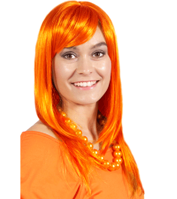 Lang haar pruik - oranje