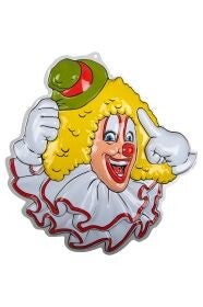 Clown met gele haren groene hoed - wanddecoratie carnaval