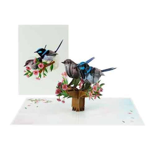 Vogels in bloesemboom  - 3D pop-up wenskaart Kiriori