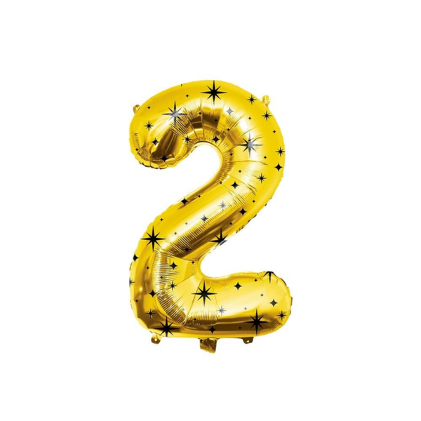 Classy party folieballon goud / zwart - cijfer 2