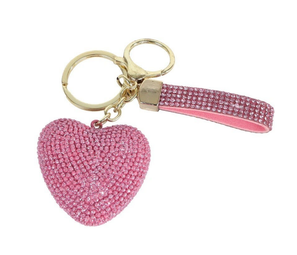 Sleutelhanger hart - glitter roze