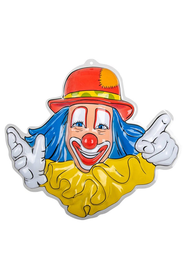 Clown met blauwe haren rode hoed - wanddecoratie carnaval