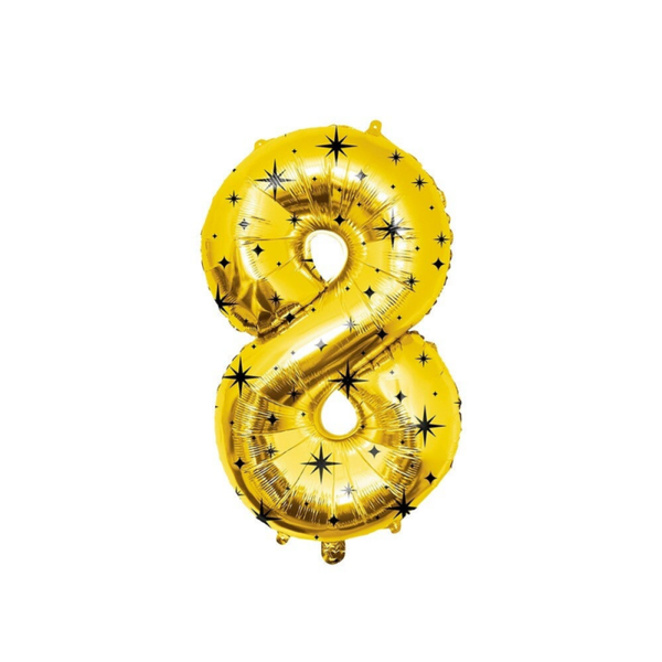 Classy party folieballon goud / zwart - cijfer 8