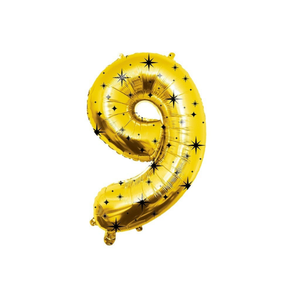 Classy party folieballon goud / zwart - cijfer 9