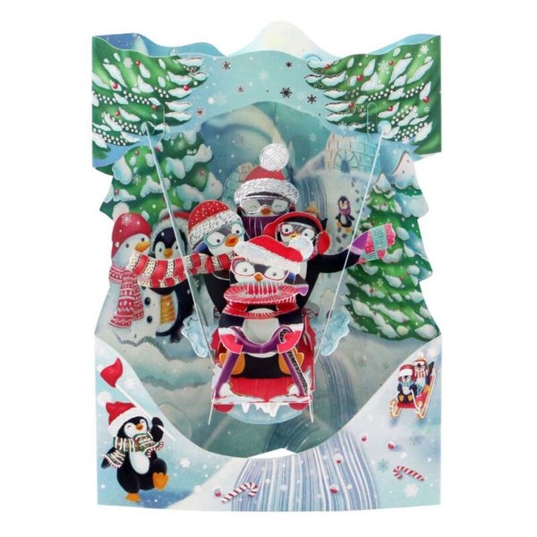 Sledging Penguins - Santoro XMAS  - 3D SWING kerstkaart