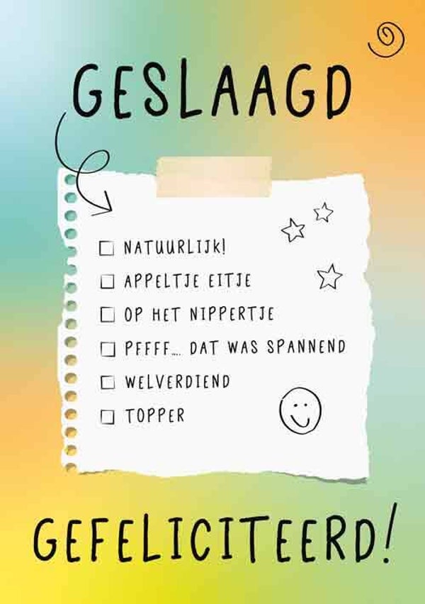 Geslaagd gefeliciteerd - wenskaart geslaagd