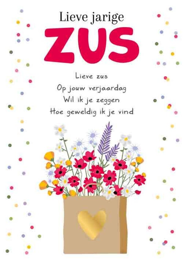 Jarige zus - wenskaart Intense