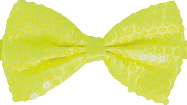 Vlinderstrik paillette - neon geel