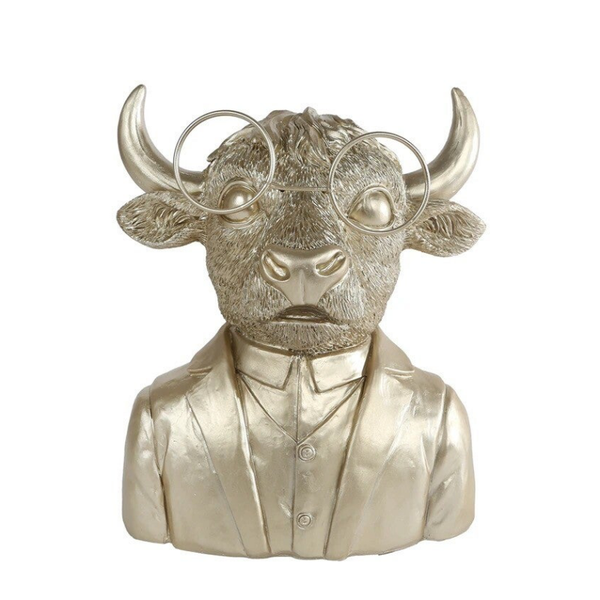Sculptuur highlander met bril -  champagne goud