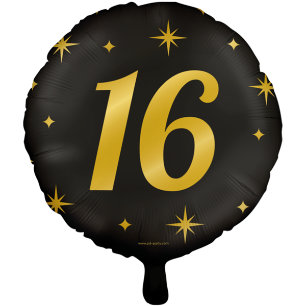 16 Jaar - folieballon goud/zwart