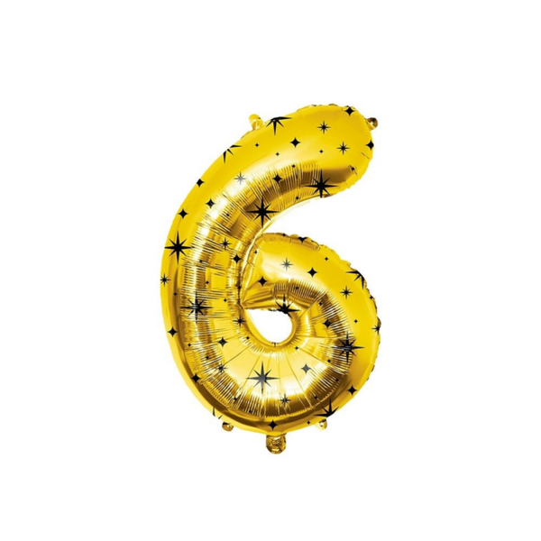 Classy party folieballon goud / zwart - cijfer 6