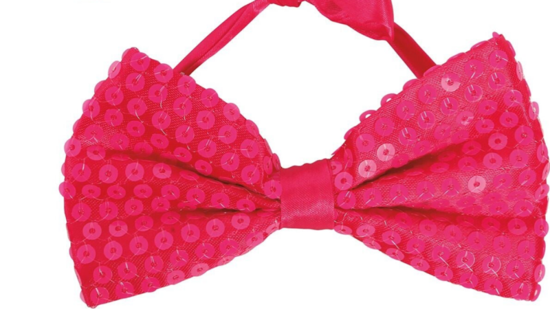 Vlinderstrik paillette - neon roze